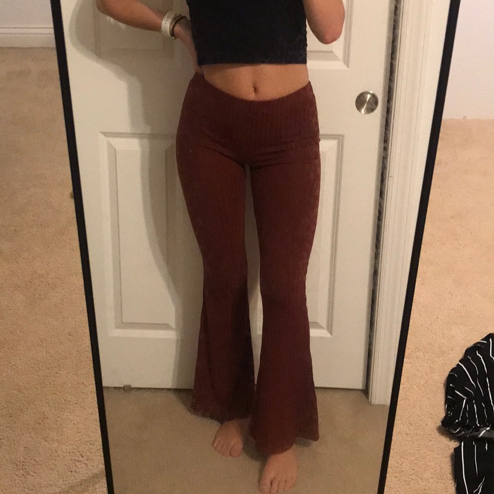 rust knit flared pants